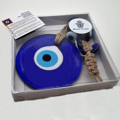 MYSTIC JEWELS - Amuleto de Ojo Turco Macrome tejido con Jute, proteccion de casa