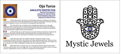 MYSTIC JEWELS - Adorno Ojo Turco Decorativo, Vidrio Azul y Blanco, Amuleto Suerte Marco en Dorado, 3 tamaños