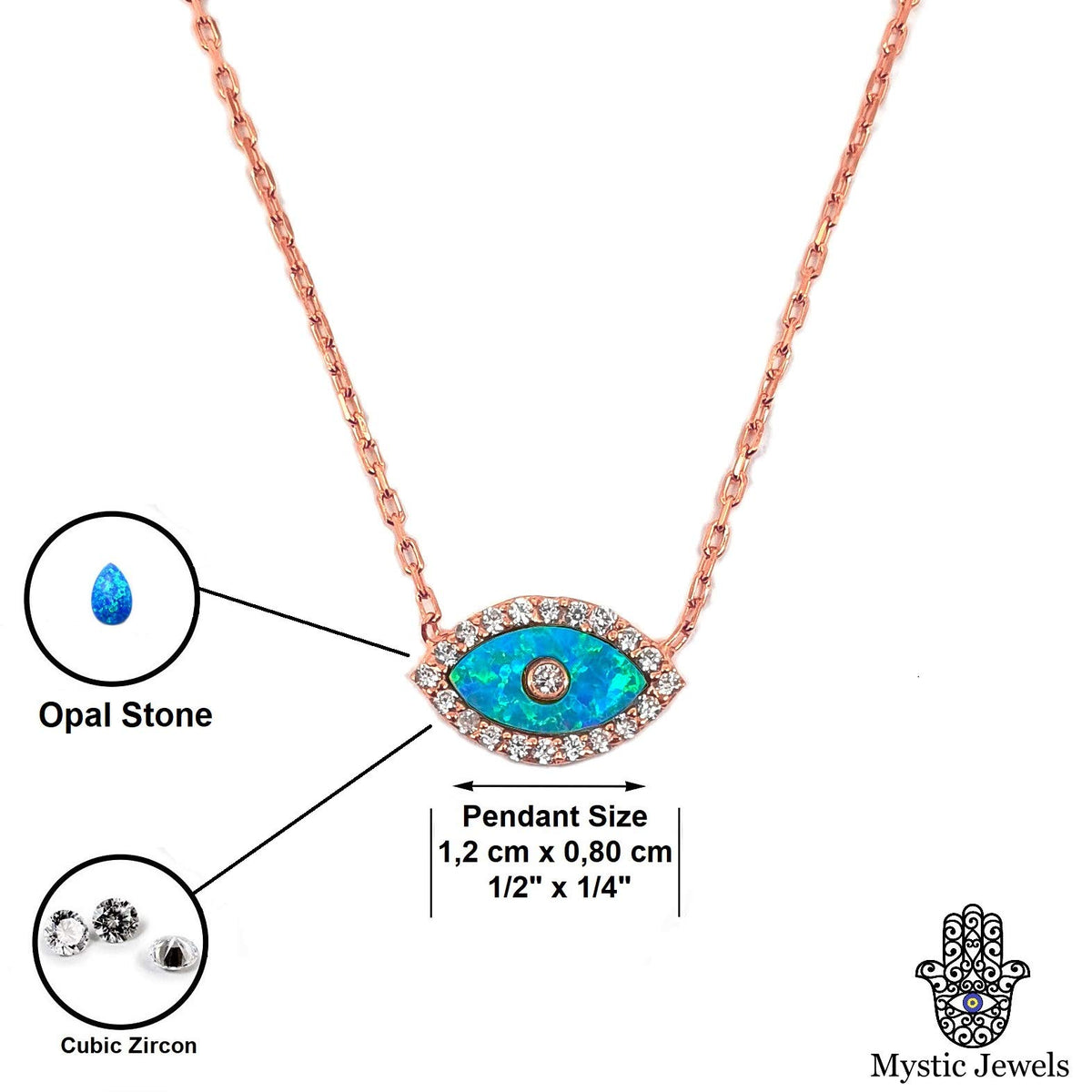 MYSTIC JEWELS by Dalia - Collar Ópalo en Forma de Ojo Turco, Plata de Ley 925 con circonita cúbica
