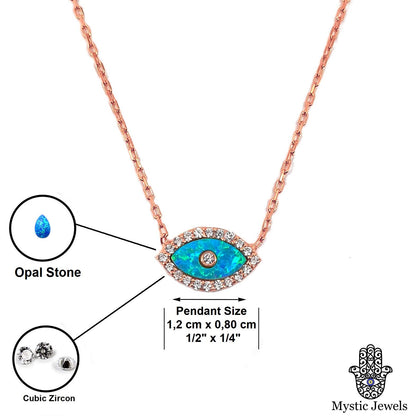 MYSTIC JEWELS by Dalia - Collar Ópalo en Forma de Ojo Turco, Plata de Ley 925 con circonita cúbica