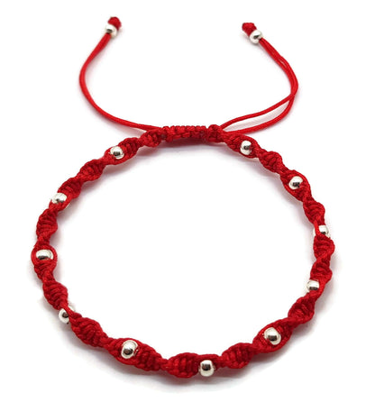 MYSTIC JEWELS - Pulsera Kabbalah de Hilo de Colores con bolas, amuleto, protección mal de ojo, buena suerte, good luck (Rojo)