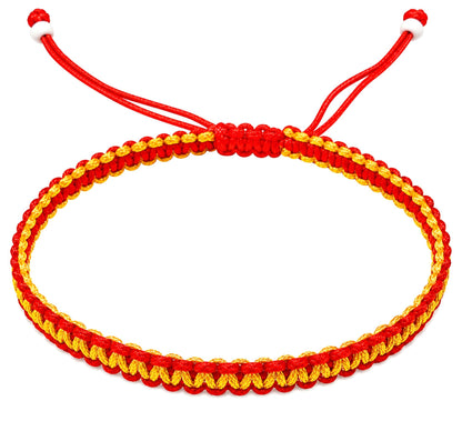 MYSTIC JEWELS - Pulsera Macrame - Kabbalah de Hilo con 2 colores, Amuleto, protección Mal de Ojo, Buena Suerte, Good Luck (Rojo - Amarillo)
