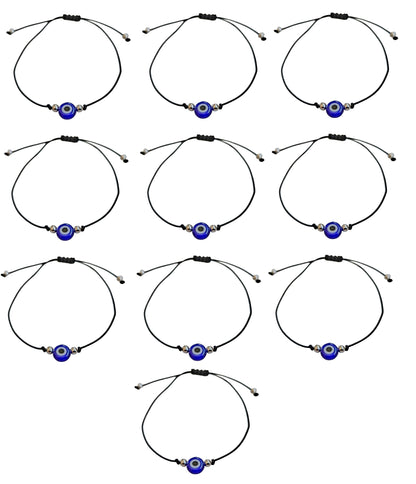 MYSTIC JEWELS - 10 Piezas Pulsera de Protección con Ojo Turco Azul Marino, Cordón Rojo Ajustable, Amuleto de la Suerte