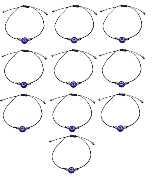 MYSTIC JEWELS - 10 Piezas Pulsera de Protección con Ojo Turco Azul Marino, Cordón Rojo Ajustable, Amuleto de la Suerte