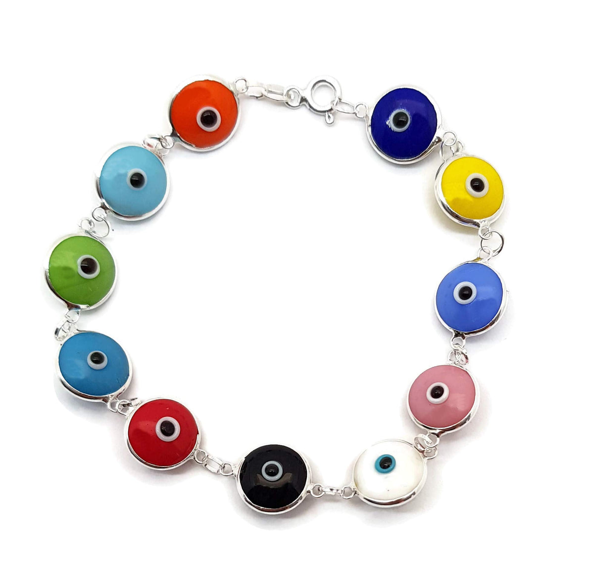 MYSTIC JEWELS - Pulsera de Plata con Amuleto Mal de Ojo, Protección y Buena Suerte (Multicolor)
