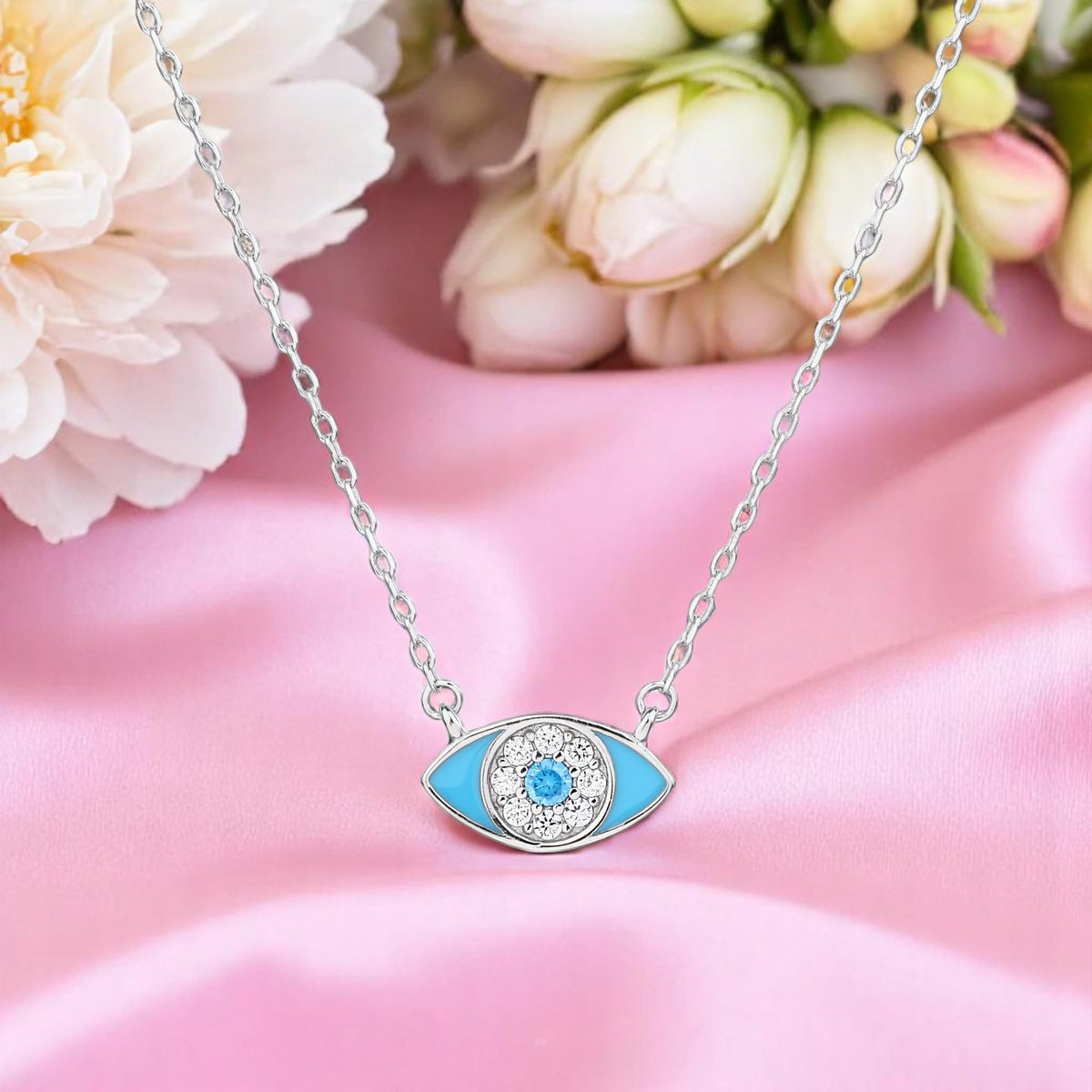 MYSTIC JEWELS – Collar Plata de Ley 925 Ojo Turco con Circonitas y Esmalte Turquesa – Diseño Elegante y Minimalista – 42 + 3 cm, para regalar