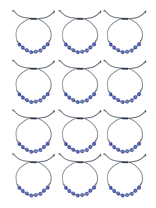 MYSTIC JEWELS - Pulsera Ojo Turco Ajustable – Pack 12 Pulseras de Hilo con Ojos Turcos de Cristal - Pulsera de Protección Unisex – Ajustable 13–21 cm