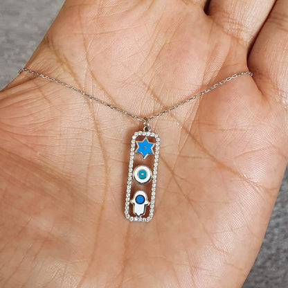 MYSTIC JEWELS by Dalia - Tres símbolos Juntos - Estrella de David + Mal de Ojo + Mano de Fatima - para protegerte, Regalo Mujeres, Boda