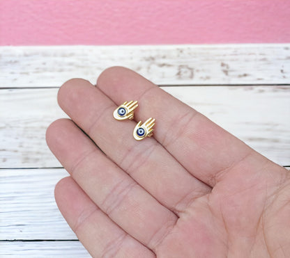 MYSTIC JEWELS - Pendiente de Plata 925 con Mano de Fátima y Ojo Turco de Esmalte para mujer, aretes