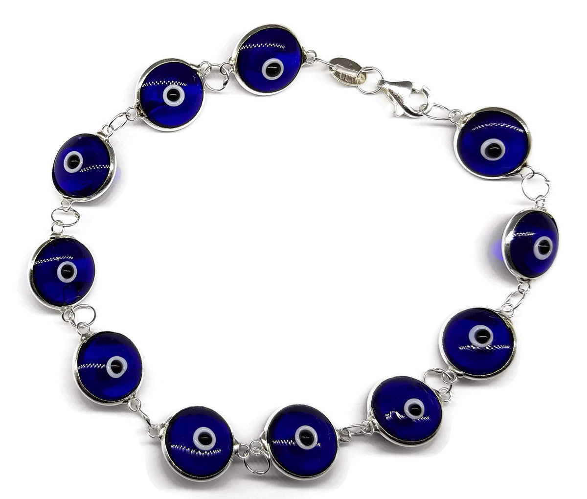 MYSTIC JEWELS - Pulsera de Plata con Amuleto Mal de Ojo, Protección y Buena Suerte (Azul Marino)