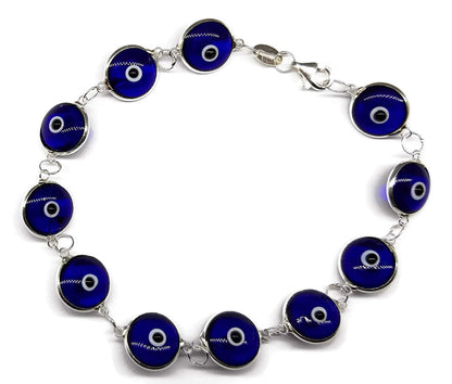 MYSTIC JEWELS - Pulsera de Plata con Amuleto Mal de Ojo, Protección y Buena Suerte (Azul Marino)