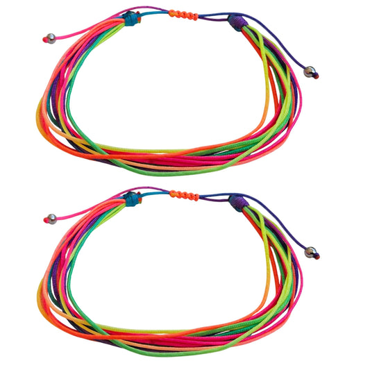 MYSTIC JEWELS – Pulseras de Amistad Multicolor, 2 Piezas Artesanales, Ajustables, Diseño Arcoíris, Incluye 2 Bolsitas de Regalo