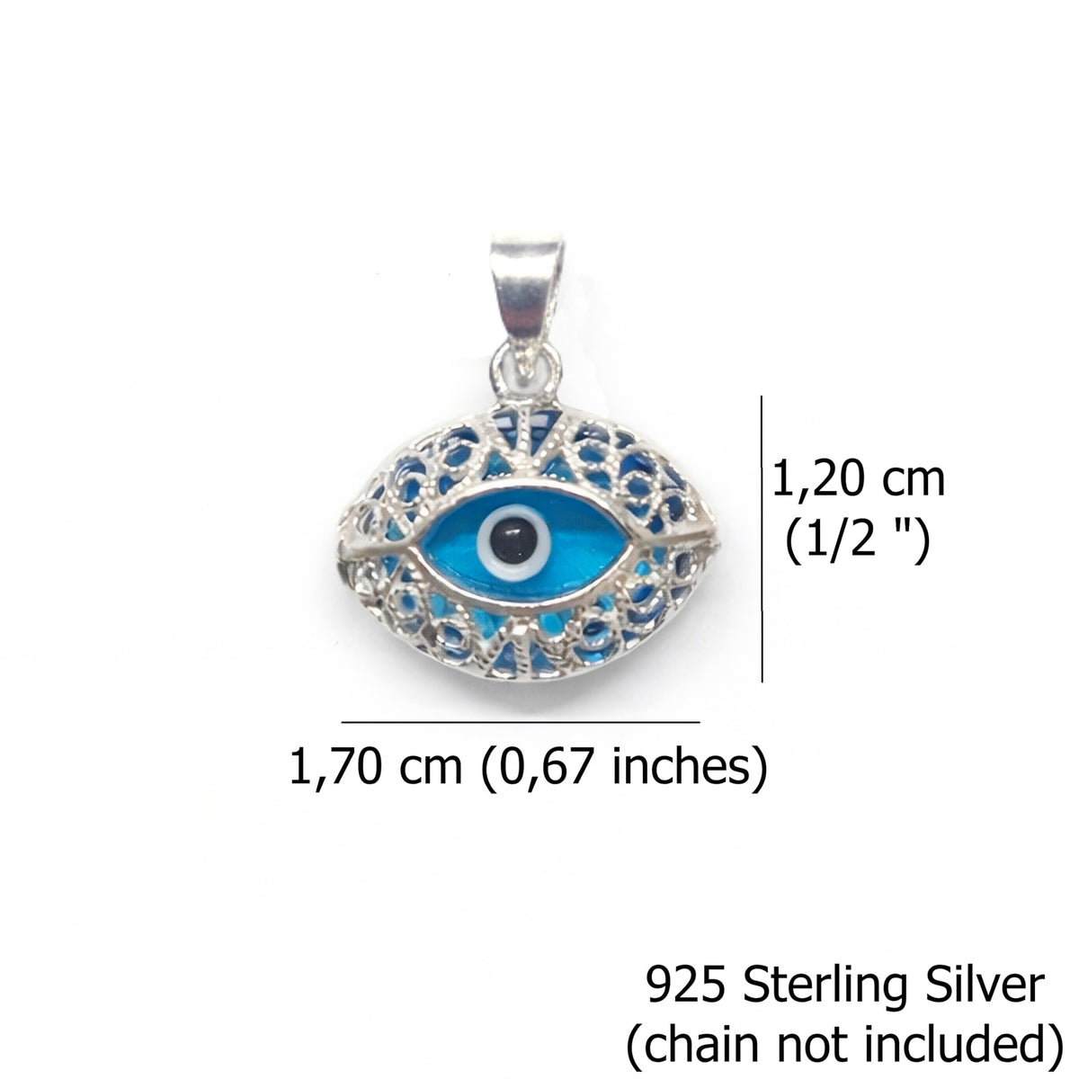 MYSTIC JEWELS - Dije Colgante de Filigrana Ojo Turco - Plata de Ley 925 y Cristal - Incluye Bolsita de Regalo