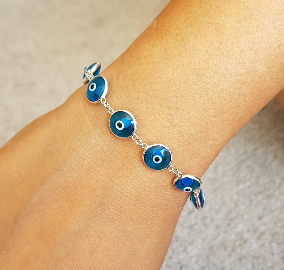 MYSTIC JEWELS - Pulsera de Plata con Amuleto Mal de Ojo, Protección y Buena Suerte
