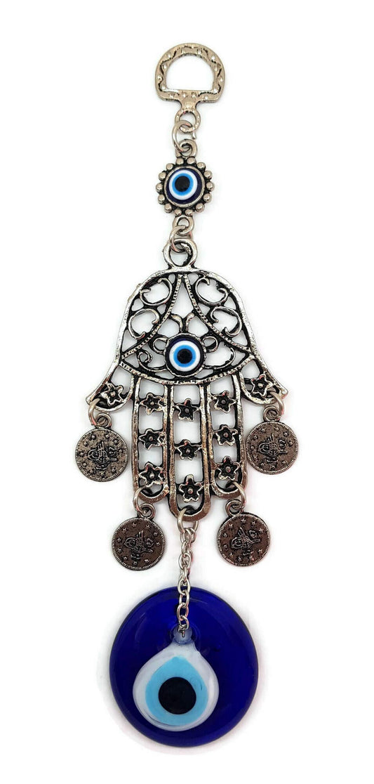Mystic Jewels - Colgante Ojo Turco con Mano de Fatima para Pared y Evitar Mal Ojos en tu casa