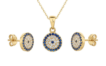 MYSTIC JEWELS - Conjunto de Joyería de Plata de ley 925 - Ojo Turco con Circonitas - Colgante con Cadena y Pendientes