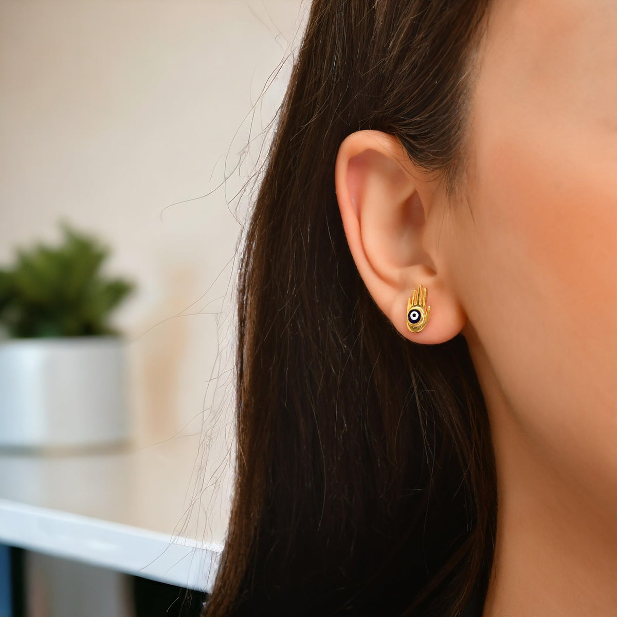 MYSTIC JEWELS - Pendiente de Plata 925 con Mano de Fátima y Ojo Turco de Esmalte para mujer, aretes