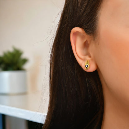MYSTIC JEWELS - Pendiente de Plata 925 con Mano de Fátima y Ojo Turco de Esmalte para mujer, aretes