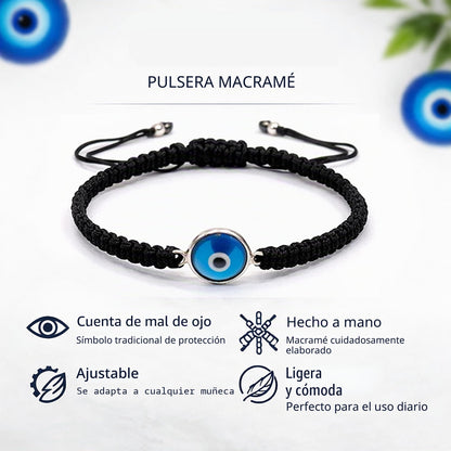MYSTIC JEWELS - Pulsera de Macramé con Ojo Turco en Plata de Ley 925