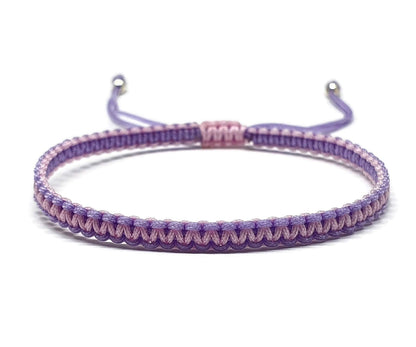 MYSTIC JEWELS - Pulsera Macrame - Kabbalah de Hilo con 2 colores, Amuleto, protección Mal de Ojo, Buena Suerte, Good Luck (Lila - Rosado)