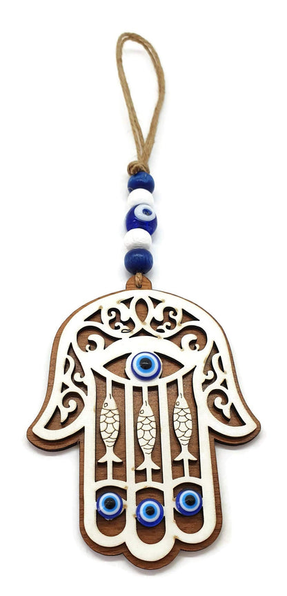 Mystic Jewels - Colgante Mano de Fatima con ojo turco para pared y evitar mal ojos en tu casa