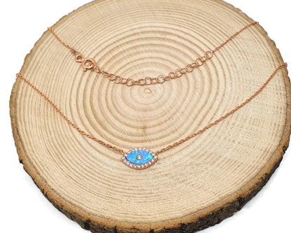 MYSTIC JEWELS by Dalia - Collar Ópalo en Forma de Ojo Turco, Plata de Ley 925 con circonita cúbica