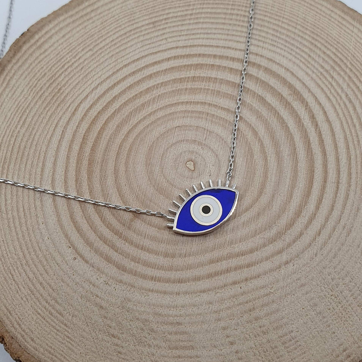MYSTIC JEWELS by Dalia - Collar de Ojo con Pestañas - Plata de Ley 925 Esmaltada en color azul para buene suerte (Plata 925)