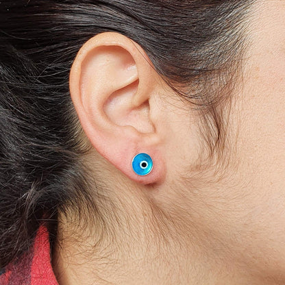 MYSTIC JEWELS - Pendientes Mal de Ojo turco pequeño en cristal - Plata de Ley 925