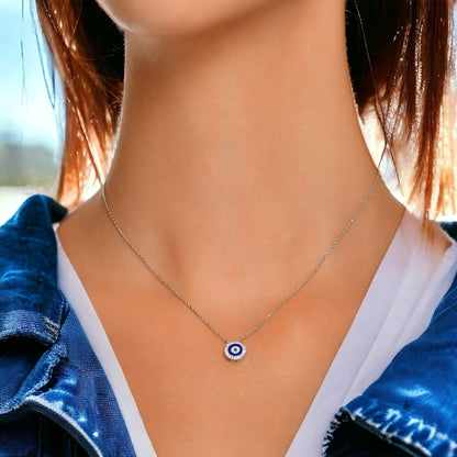MYSTIC JEWELS By Dalia - Collar Plata de ley 925 Redondo, mal de ojo con zirconia cúbica y esmaltada, regalo para mujeres