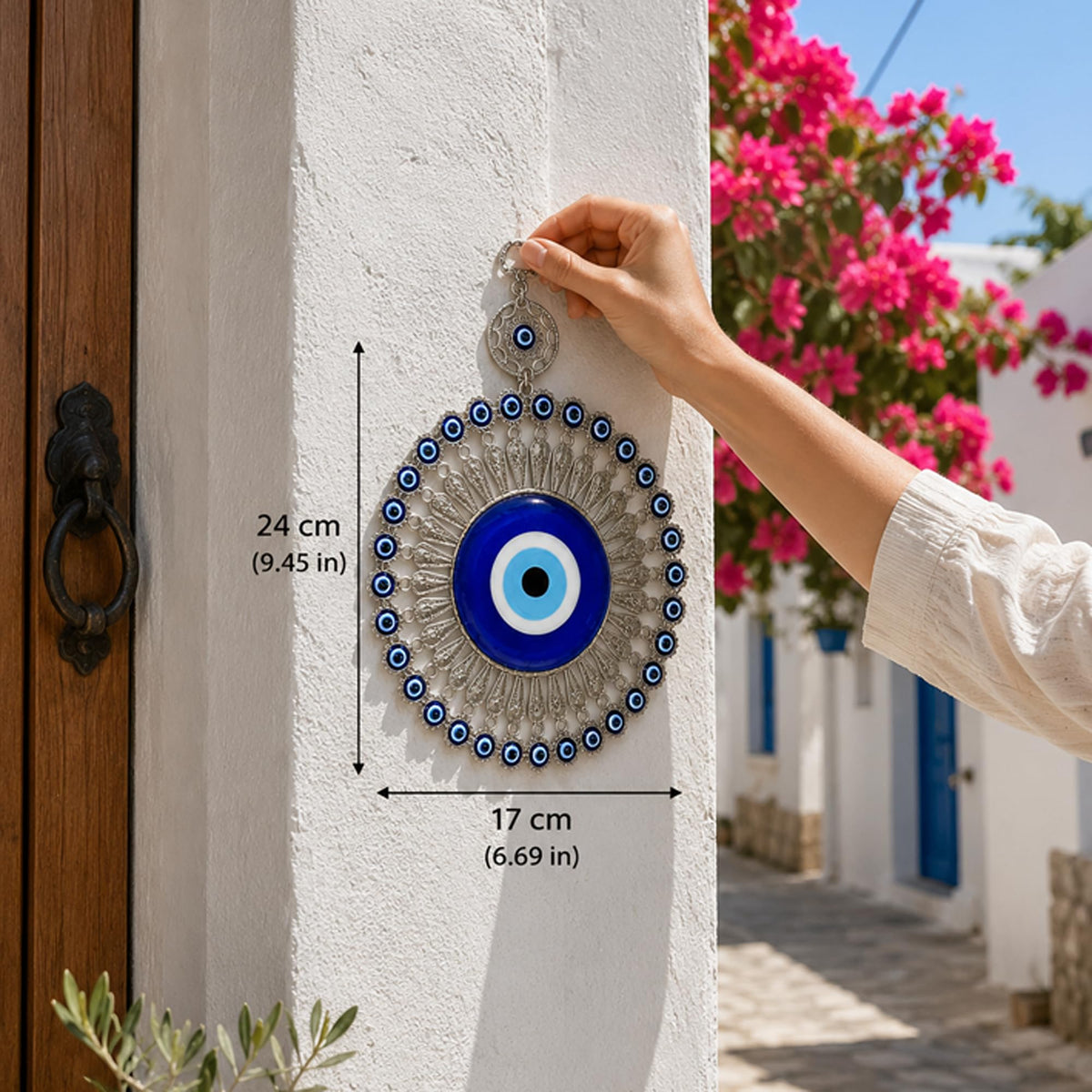 MYSTIC JEWELS - Ornamento de Pared Ojo Turco Metal con Vidrio 24 cm