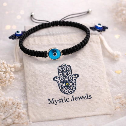 MYSTIC JEWELS - Pulsera de Macramé con Ojo Turco en Plata de Ley 925