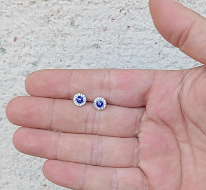 MYSTIC JEWELS - Pendiente de ojo turco de plata de ley 925 con circonitas y esmaltado, ideal para regalar en el Día de la Madre, aniversarios y cumpleaños