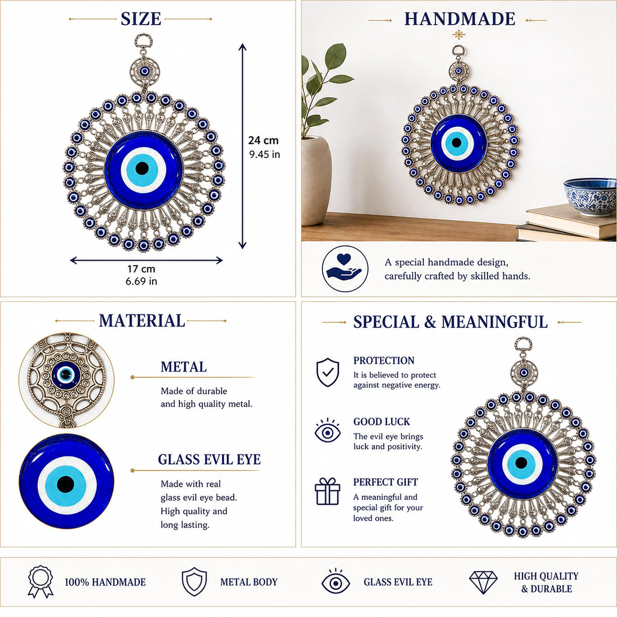 MYSTIC JEWELS - Ornamento de Pared Ojo Turco Metal con Vidrio 24 cm