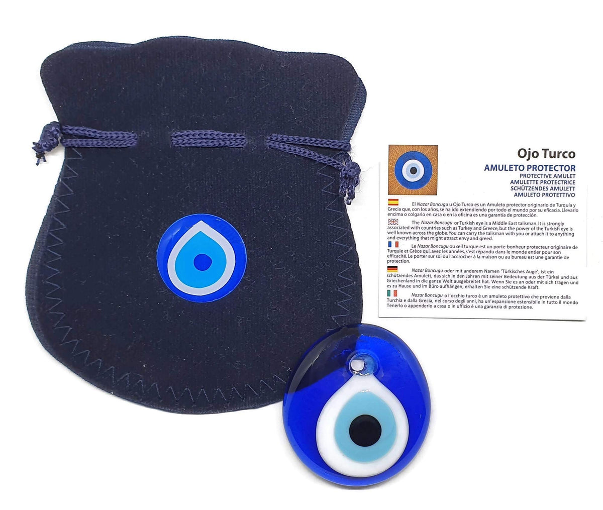 Ojo Turco para Colgar - contra Mal de Ojo para la Buena Suerte, 4cm diametro con Agujero