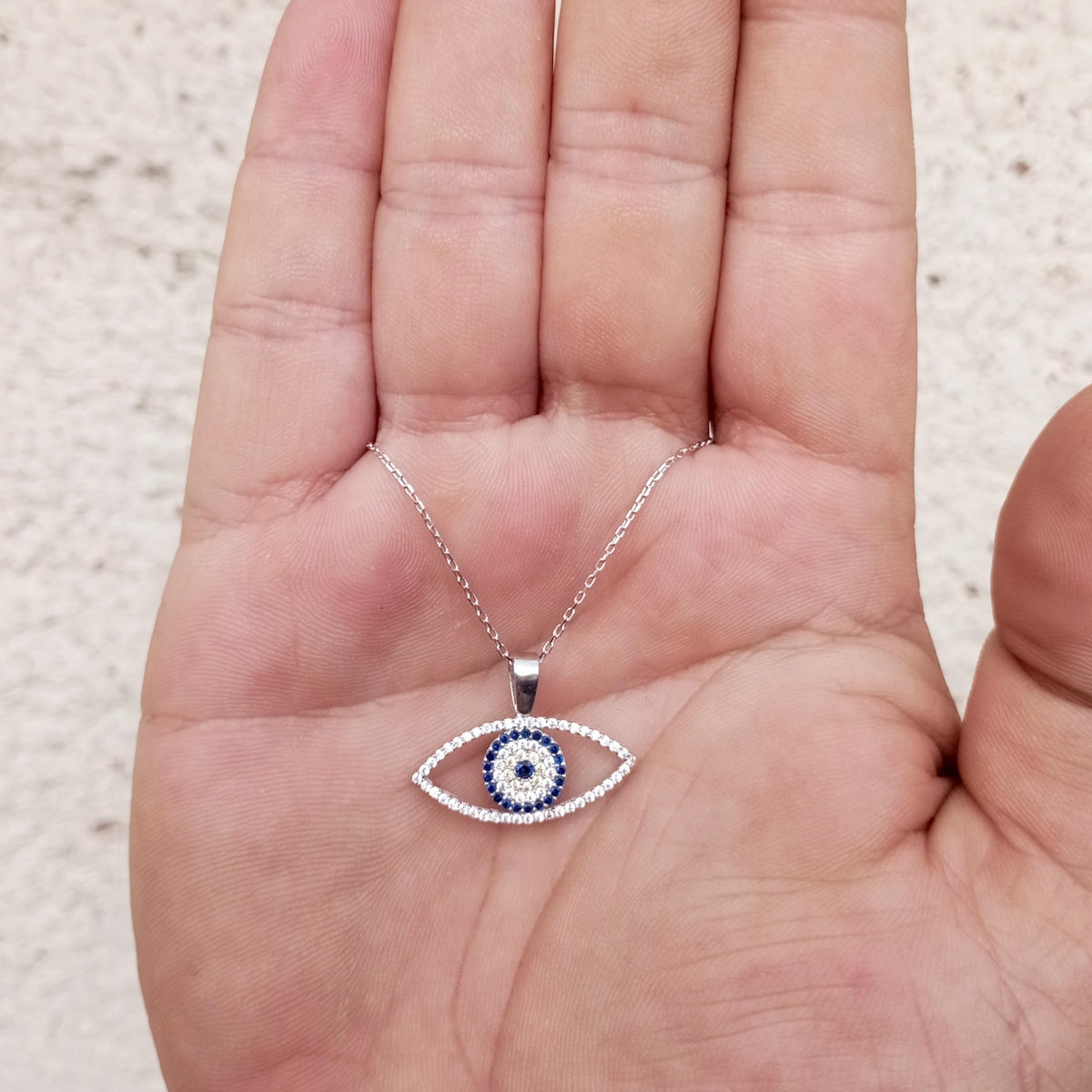 MYSTIC JEWELS - Collar 925 Plata de Ley; Protector Mal de Ojo, Collar con Colgante de Ojo Turco con Circonitas, forma ojo, Joyería Amuleto para Mujeres