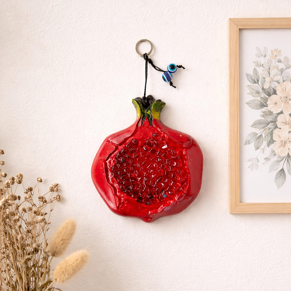 MYSTIC JEWELS - Adorno de Granada de Cristal Artesanal con Ojo Turco - Amuleto de Pared para Suerte y Prosperidad - Decoración del Hogar, Disponible en 2 Tamaños