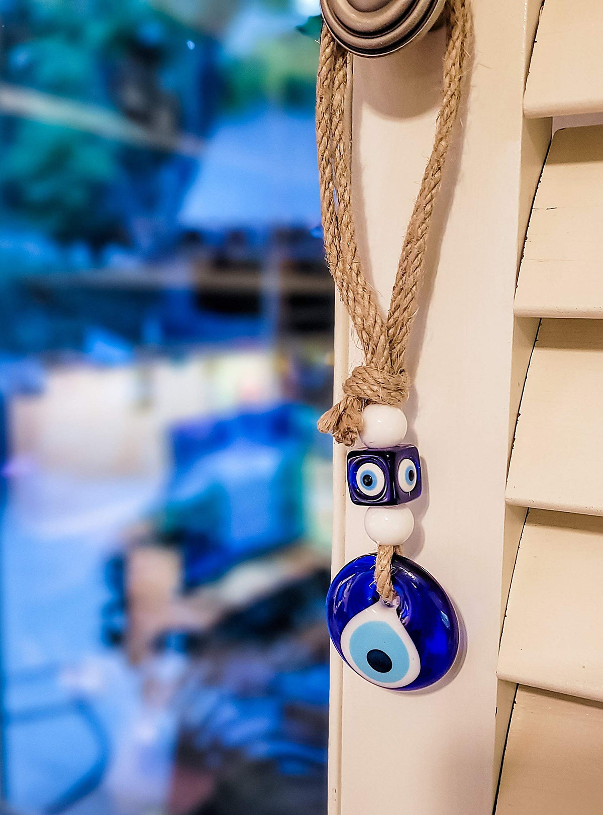 MYSTIC JEWELS - Ojo Turco con Jude para Casas, Coches - Amuleto Buene Suerte - Good Luck Ornament (Azul)