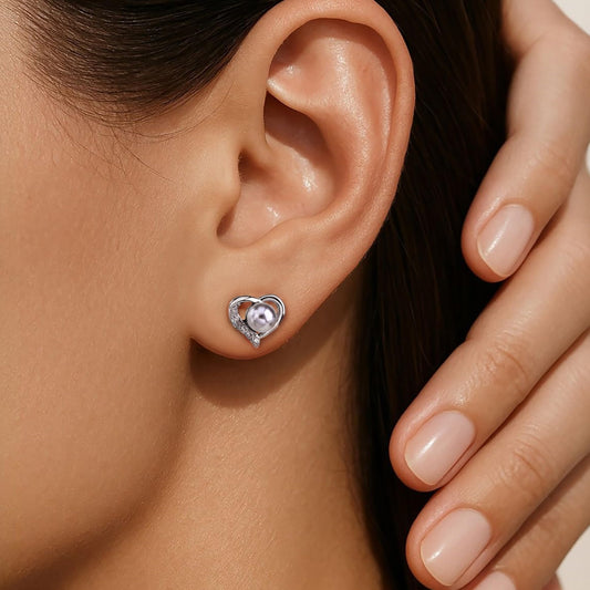 MYSTIC JEWELS - Pendientes Corazón Plata de Ley 925 con Perlas de Agua Dulce – Pequeños 8 mm para Mujer – Hipoalergénicos – Regalo Elegante con Caja