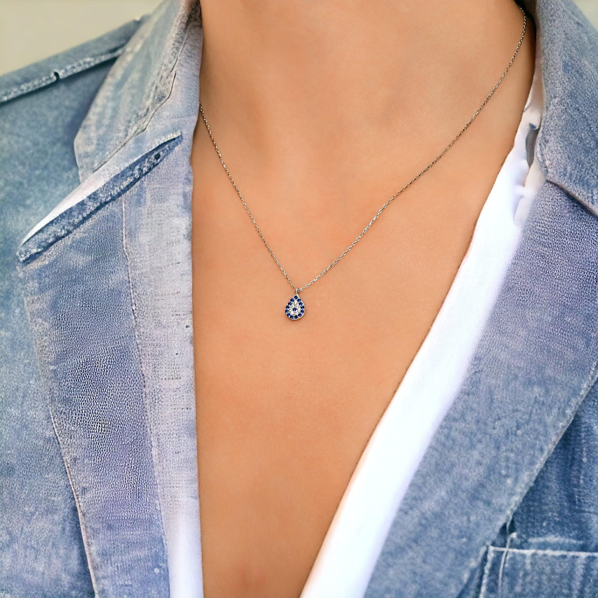 MYSTIC JEWELS - Collar de plata de ley 925 - con zirconitas - Colgante de Ojo Turco, para buena suerte, minimalista