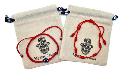 MYSTIC JEWELS by Dalia - Pulsera con nudos Hilo Rojo - Pulsera protección y mal de ojo ajustable, amuleto Suerte, Hecha a mano, unisex (Modelo 3)