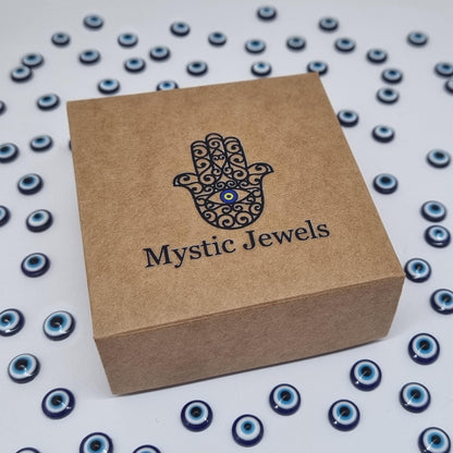 MYSTIC JEWELS - Colgante Mano de Fátima y Mal de Ojo con piedras, Joyeria Plata de Ley 925, minimalista, para Mujeres y Niñas con Caja para regalar (A)