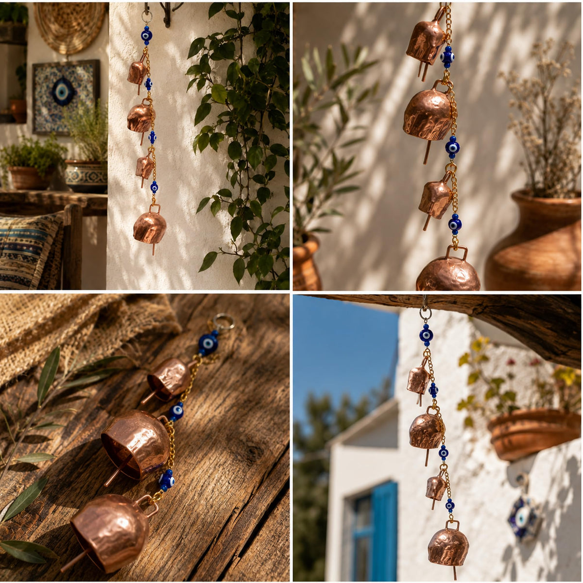 MYSTIC JEWELS - Campanas Decorativas de Metal con Cuentas de Ojo Turco