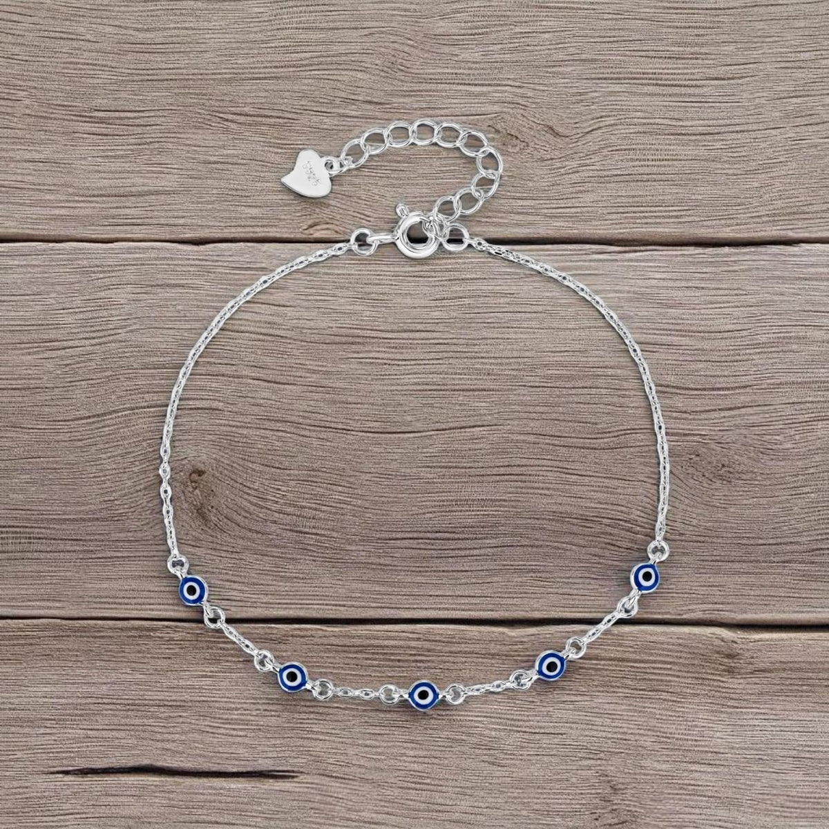 MYSTIC JEWELS - Pulsera Ojo Turco Plata de Ley 925, Mini Evil Eye Azul Marino 3mm, Amuleto de la Suerte, 16 + 3 cm, con bolsita