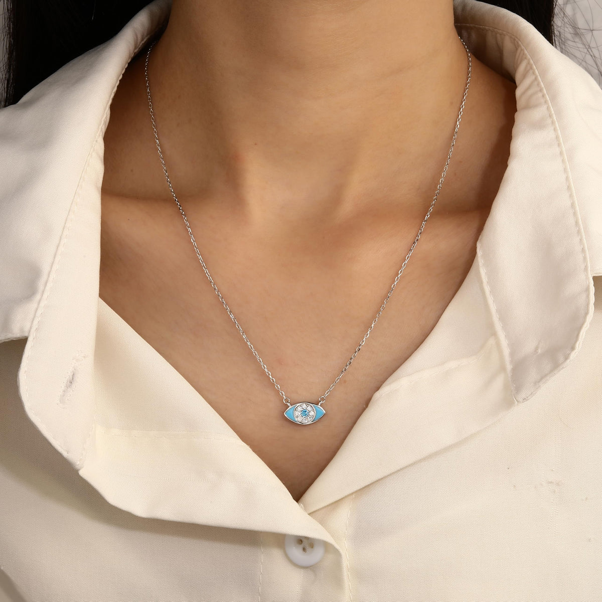 MYSTIC JEWELS – Collar Plata de Ley 925 Ojo Turco con Circonitas y Esmalte Turquesa – Diseño Elegante y Minimalista – 42 + 3 cm, para regalar