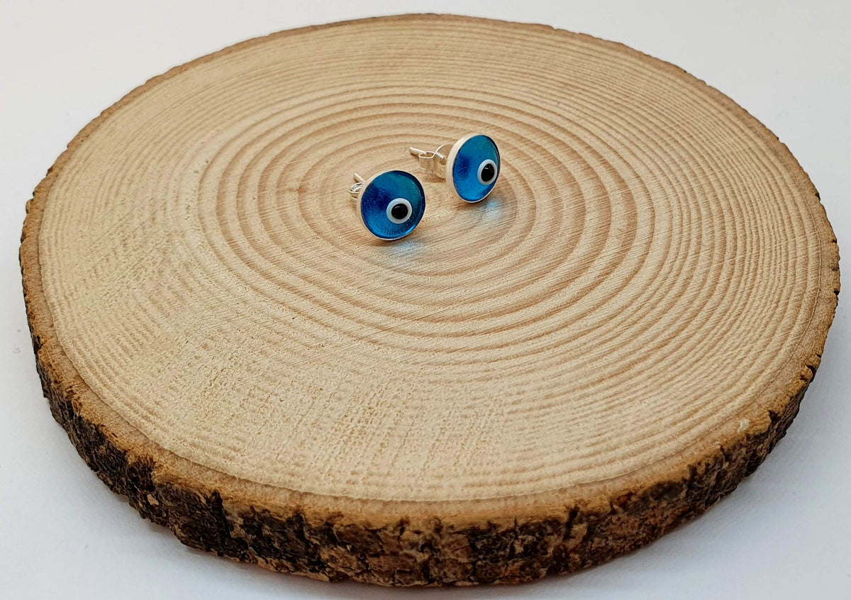 MYSTIC JEWELS - Pendientes Mal de Ojo turco pequeño en cristal - Plata de Ley 925