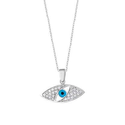 Bijoux mystiques – Collier en argent sterling 925 ; Protecteur du mauvais œil, collier pendentif œil turc avec Zircons, forme des yeux, bijoux pour femmes
