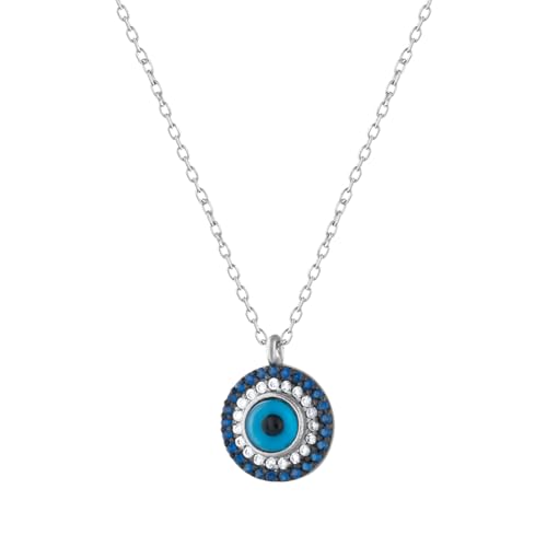 MYSTIC JEWELS By Dalia - 925 Sterling Silver Round Evil Eye Pendant with Surrounding Blue Zirconia for Gifting on New Year, Birthday