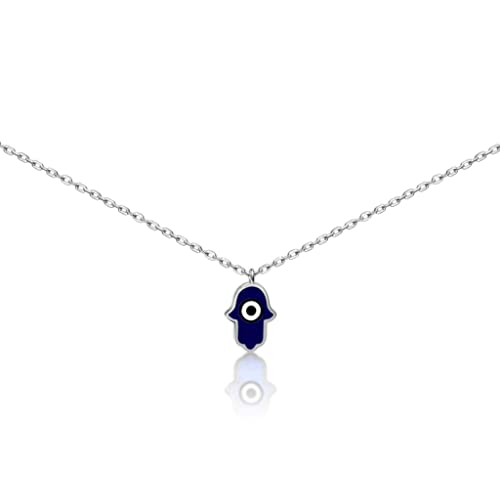 MYSTIC JEWELS By Dalia - 925 Sterling Silver Necklace, Hamsa (Hand of Fatima) enamelled evil eye, ideal for gifting (Silver)