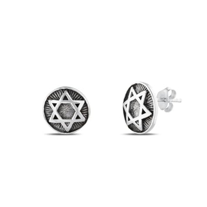 MYSTIC JEWELS By Dalia - 925 Sterling Silver Round Star of David Pendant with a 7mm Turkish Evil Eye Charm Dangling for Evil Eye (Earrings)