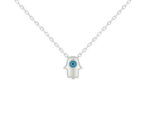 MYSTIC JEWELS by Dalia - Necklace with Turkish Eye Pendant 925 Sterling Silver Hand of Fatima and Turkish Eye to protect you (Silver)